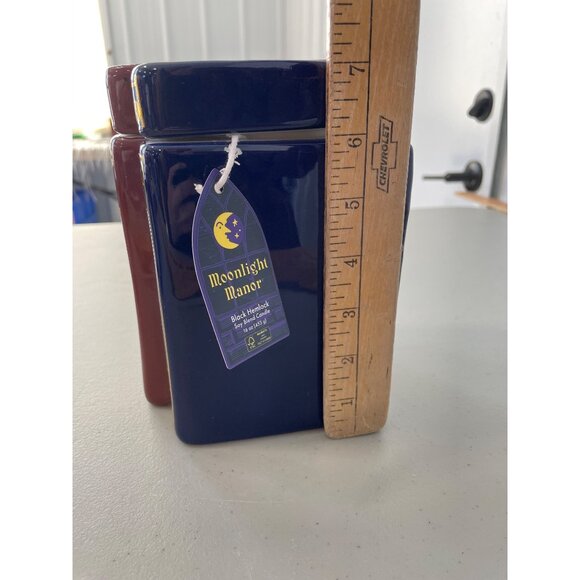 Moonlight Manor Ceramic Book Stack Candle 16 Oz Black Hemlock Halloween Witch - Picture 7 of 9